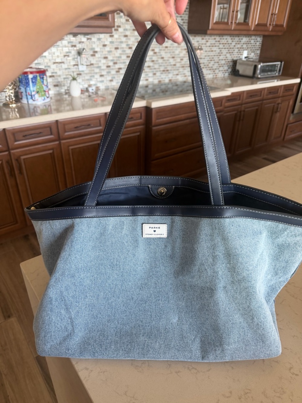 Stoney Clover Lane Denim-Style Tote with Navy Trim Parke
